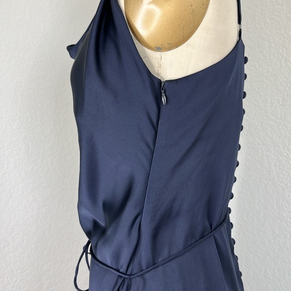 Low Classic Slim Cowl Dress Navy Button Belted - Picture 4 of 13